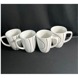 Corelle Coordinates Simple Lines Porcelain Coffee Mugs White Black Set of 4 12oz
